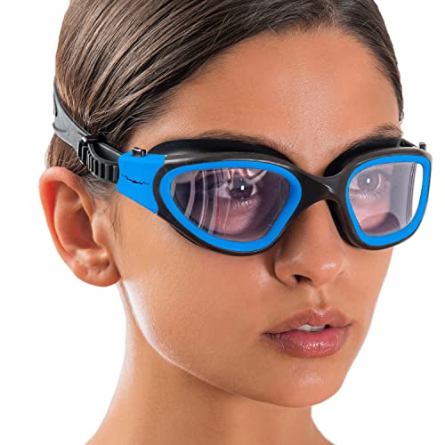 AqtivAqua Swimming Goggles Swim Goggles for Adults Men Women Kids Youth Girls Boys Children DX (Clear-Lenses Blue/Black-Frame)