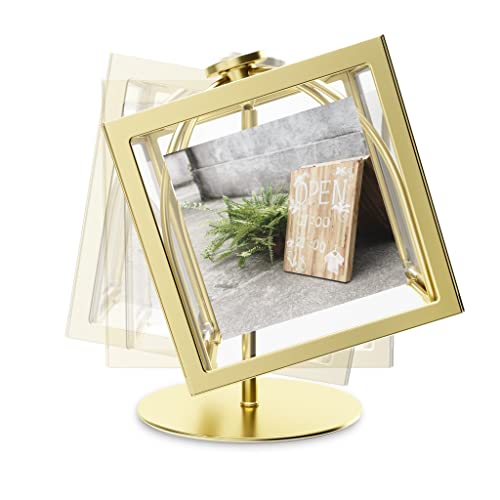 Umbra Rocker 360-degree Rotating Cube Multi Picture Frame, Regular, Brass