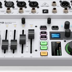 Behringer FLOW 8 8-Input Digital Mixer with Bluetooth Audio and App Control, 60 mm Channel Faders, 2 FX Processors and USB/Audio Interface