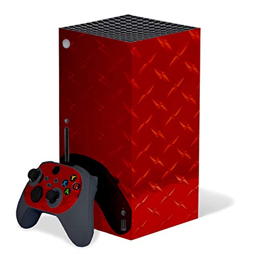 RED DIAMOND PLATE MIRROR - Vinyl Decal Mod Skin Kit by System Skins - Compatible with Microsoft Xbox Series X Console (XBX)