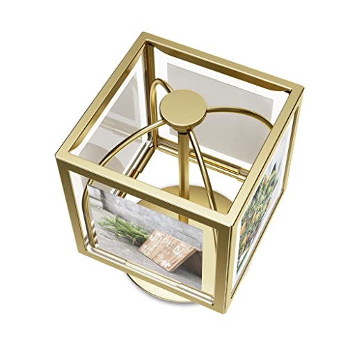 Umbra Rocker 360-degree Rotating Cube Multi Picture Frame, Regular, Brass