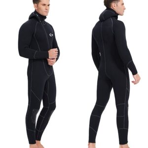 Wetsuits Men's Ultra Stretch 7Mm Neoprene Full Suits Long Sleeve, Winter Warm Front Zip Full Body Diving Suit for Snorkeling Scuba Diving Swimming,XL