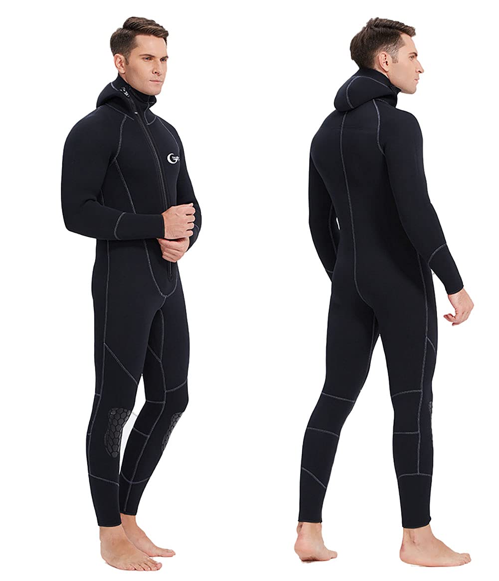 Wetsuits Men's Ultra Stretch 7Mm Neoprene Full Suits Long Sleeve, Winter Warm Front Zip Full Body Diving Suit for Snorkeling Scuba Diving Swimming,XL