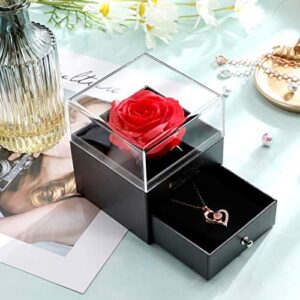 Hicarer I Love You Necklace 100 Languages Projection Heart Pendant Necklace with Red Rose Jewelry Storage Box Gifts for Christmas Mom Wife Girlfriend Wedding Birthday(Rose Gold)