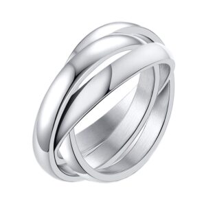 PAMTIER Women's 316l Stainless Steel Triple Band Interlocked Rolling 3 in 1 Stacking Ring Silver Size 13