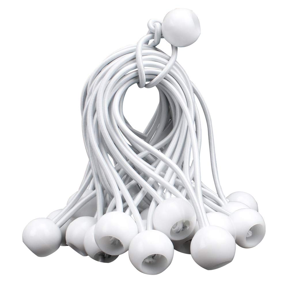 AOPRIE 30 Pcs Bungee Cords with Balls 4 inch White Ball Bungees Heavy Duty Tarp Bungee Cords Trap Weather Resistant Tie Down Strap for Camping, Tents, Cargo, Holding Wire and Hoses