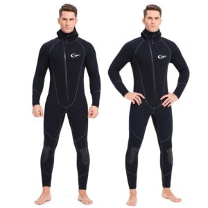 Wetsuits Men's Ultra Stretch 7Mm Neoprene Full Suits Long Sleeve, Winter Warm Front Zip Full Body Diving Suit for Snorkeling Scuba Diving Swimming,XL