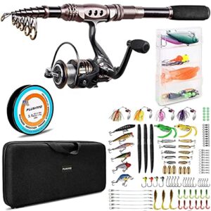 PLUSINNO Fishing Rod and Reel Combos, 102Pcs Fishing Lures,Saltwater Freshwater Resistant Fishing Gear