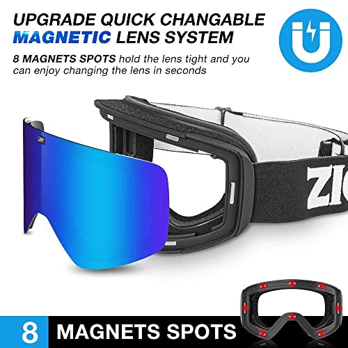 ZIONOR Ski Goggles with X 11 Magnetic Ski Goggles