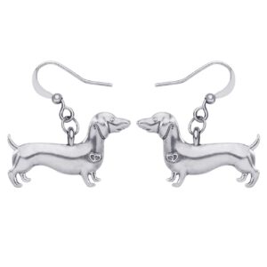 DUOWEI Zinc Alloy Antique GoldSilver Plated Dachshund Dog Earrings for Women Teens Pet Dangle Vintage Jewelry Gift (Silver Dachshund)