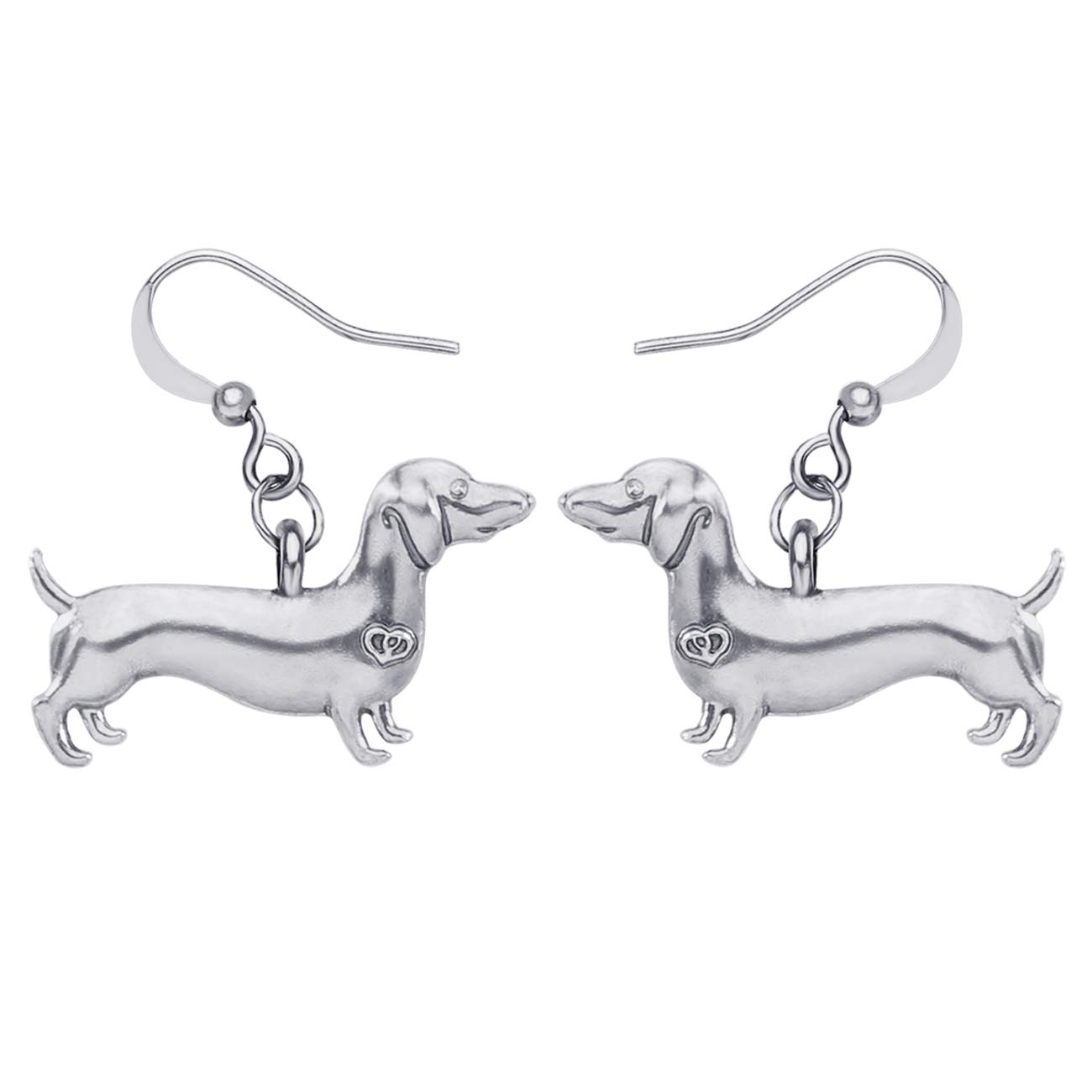 DUOWEI Zinc Alloy Antique GoldSilver Plated Dachshund Dog Earrings for Women Teens Pet Dangle Vintage Jewelry Gift (Silver Dachshund)