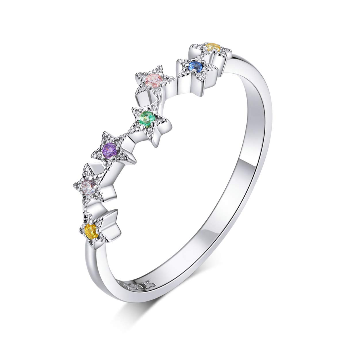 Presentski Star Ring 925 Sterling Silver-Color CZ Dainty Rings for Women