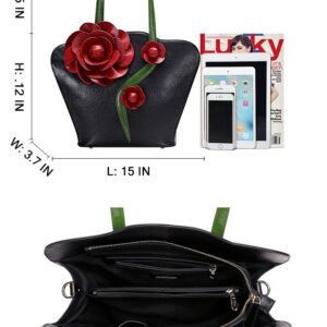 PIJUSHI Designer Floral Purses and Handbags for Women Top Handle Satchel Handbag Ladies Shoulder Bag（20105 Black）