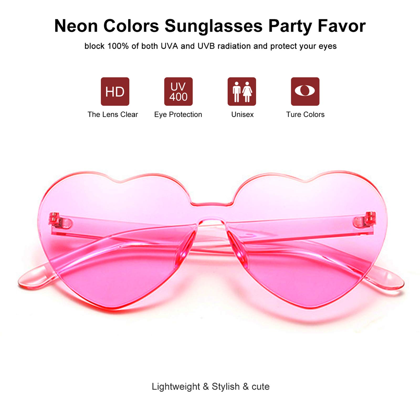 Virtue morals 8 Pairs Heart Sunglasses, Heart Shaped Transparent Candy Color Frameless Glasses Party Sunglasses