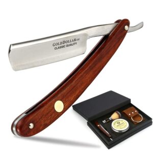 straight razor gold dollar wooden handle retro shaving for men & barber shaving ready without stabilizer