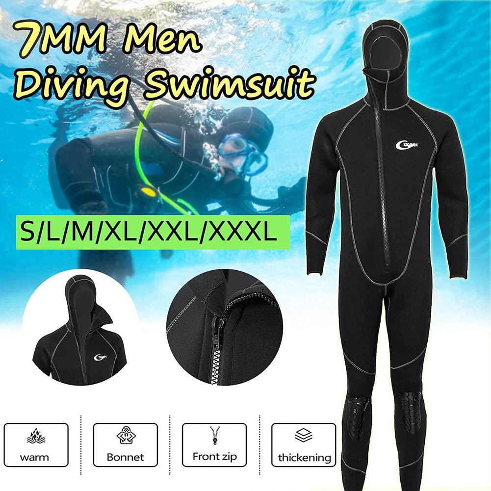 Wetsuits Men's Ultra Stretch 7Mm Neoprene Full Suits Long Sleeve, Winter Warm Front Zip Full Body Diving Suit for Snorkeling Scuba Diving Swimming,XL