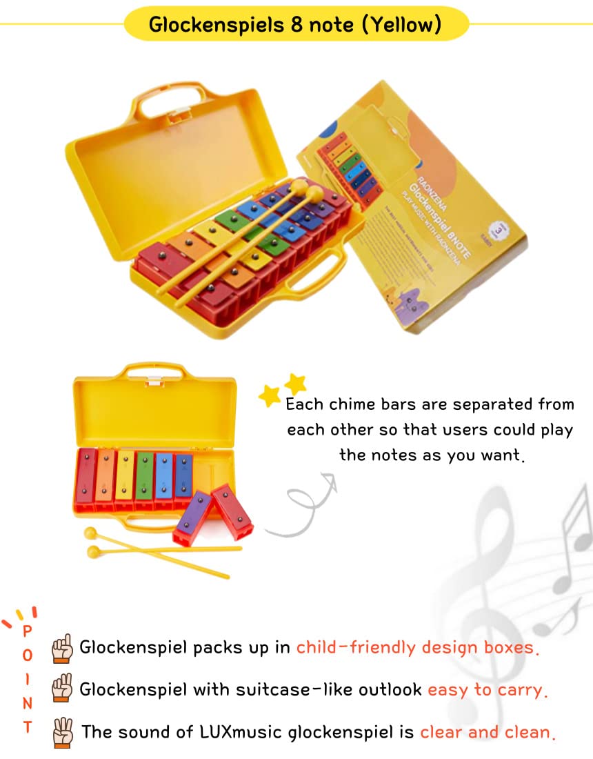 RAONZENA Professional Xylophone 25note, Glockenspiel,Xylophone for kids,Xylophone for gift,Glockenspiel that learns the basics of music (8note rainbow)