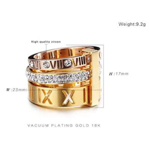 PAMTIER Women's Stainless Steel with Zirconia Roman Numerals 3 in 1 Ring Rose + Gold Size 6.5