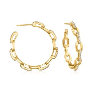 Ross-Simons 0.70 ct. t.w. CZ Paper Clip Link Open-Hoop Earrings in 18kt Gold Over Sterling