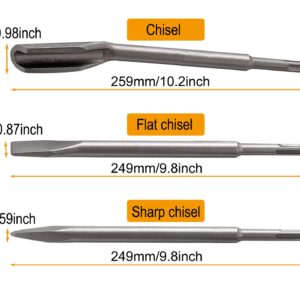 SDS Plus Hammer Drill Chisel Set, Rotary Hammer Bits Set Including Tile chisel, Grooving Chisel, Scrapping Chisel, Flat Chisel, Point Chisel, Scaling Chisel for Tile Masonry Concrete Brick Stone Work