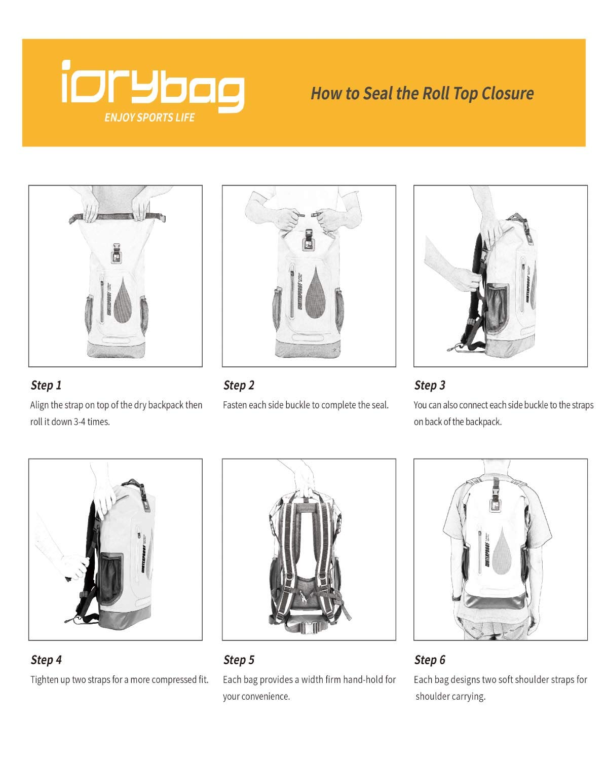 IDRYBAG Waterproof Backpack Dry Bag PVC 30L, Floating Bag Dry Backpack for Men, Dry Sack Waterproof Bag for Kayaking, Canoeing, Boating, Camping, Hiking