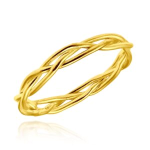 AeraVida Crown of Thorn Weave Wire Braid Gold Plated Over .925 Sterling Silver Band Ring (8) | Unique and Elegant Jewelry Accessory for Women