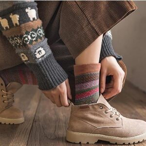 Loritta 5 Pairs Womens Wool Socks Winter Warm Socks Thick Knit Cabin Crew Cozy Boot Socks Gifts for Women, Multicolor