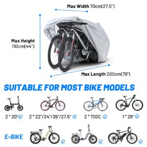 Favoto Bicycle Cover Waterproof Outdoor - Bike Rain Cover Thicken Oxford Windproof UV Snow Proof with Lock Hole Storage Bag for Mountain Road Bike City Bike Beach Cruiser Bike, Solid Silver