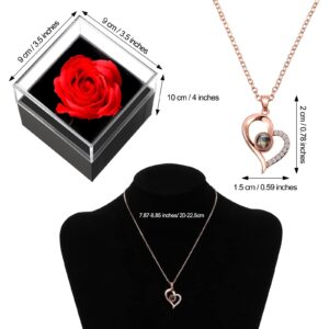 Hicarer I Love You Necklace 100 Languages Projection Heart Pendant Necklace with Red Rose Jewelry Storage Box Gifts for Christmas Mom Wife Girlfriend Wedding Birthday(Rose Gold)