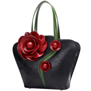 PIJUSHI Designer Floral Purses and Handbags for Women Top Handle Satchel Handbag Ladies Shoulder Bag（20105 Black）