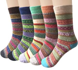 loritta 5 pairs womens wool socks winter warm socks thick knit cabin crew cozy boot socks gifts for women, multicolor