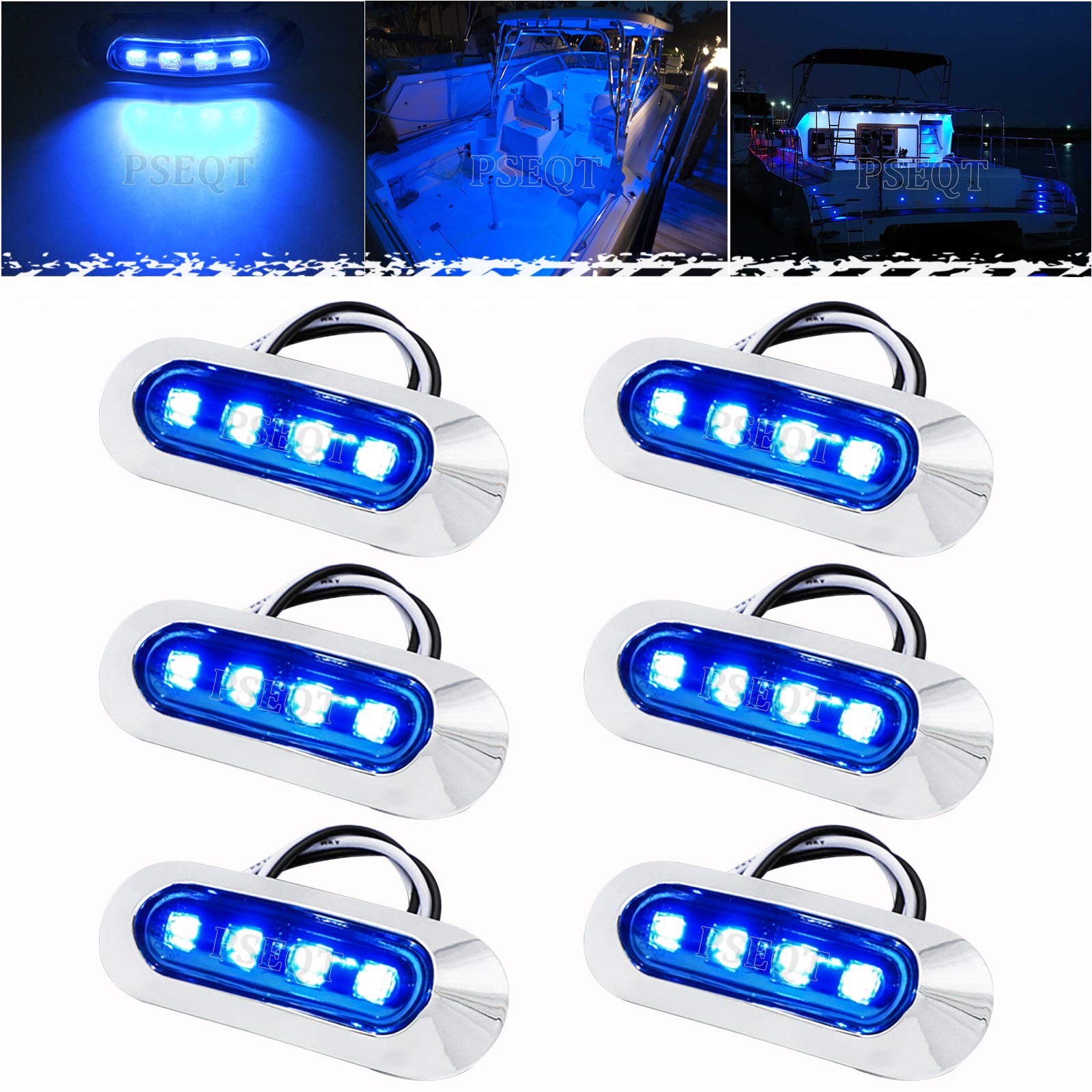 PSEQT 3.8'' Waterproof Boat Marine LED Lights Courtesy Interior Deck Light Navigation Transom Stern Cabin Lighting for Pontoon Fishing Boat Kayak Sailboat Bass Boat Vessel 12V 24V (Blue 6Pcs)