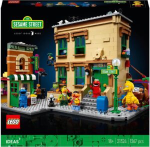 lego ideas 123 sesame street 21324 building kit; awesome build-and-display model for adults featuring elmo, cookie monster, oscar the grouch, bert, ernie and big bird, new 2021 (1,367 pieces)