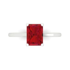 Clara Pucci 2.0 ct Emerald Cut Solitaire Simulated Ruby Engagement Wedding Bridal Promise Anniversary Ring 18K White Gold Size 7.75