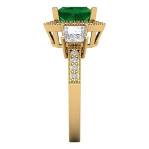 Clara Pucci 2.93 ct Cushion Cut Halo 3 stone Genuine Simulated Emerald Engagement Promise Anniversary Bridal Ring 18K Yellow Gold 3.5