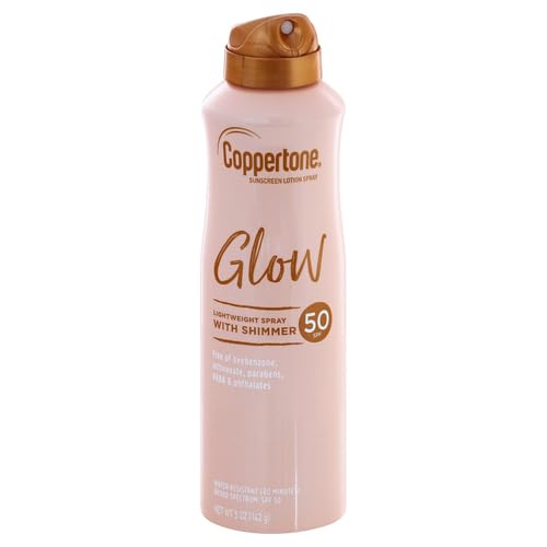 Coppertone Glow with Shimmer Sunscreen Spray, Water Resistant , Broad Spectrum, SPF 50, 5 Oz