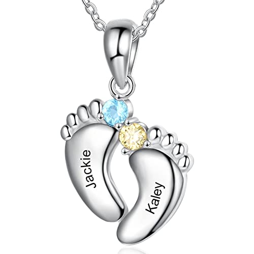 Lam Hub Fong Personalized Mother's Day Gifts for Mom Necklace with 1-6 Baby Feet Birthstone Necklace for New Mom Engrave Name Necklace for Mother Family (2 Feet)