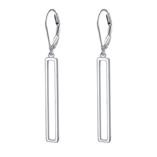 S925 Sterling Silver Vertical Bar Rectangle Dangle Drop Earrings for Women Teen