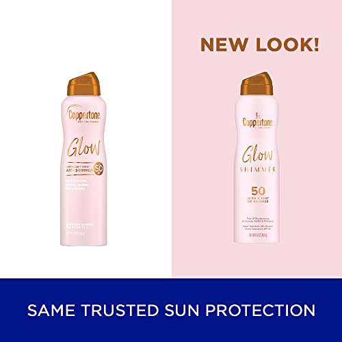 Coppertone Glow with Shimmer Sunscreen Spray, Water Resistant , Broad Spectrum, SPF 50, 5 Oz