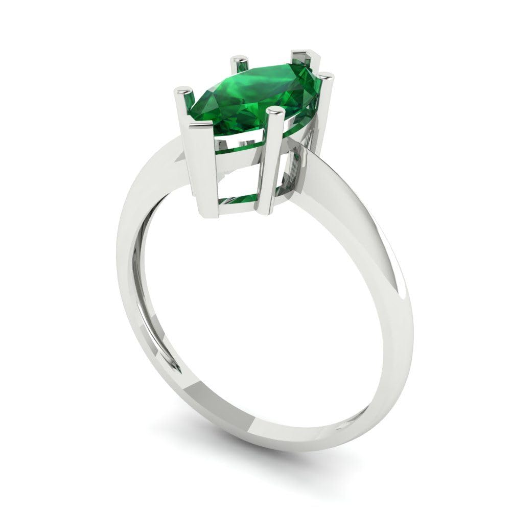 Clara Pucci 1.50 ct Marquise Cut Solitaire Simulated Emerald Engagement Wedding Bridal Promise Anniversary Ring 18K White Gold Size 7.25