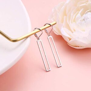 S925 Sterling Silver Vertical Bar Rectangle Dangle Drop Earrings for Women Teen