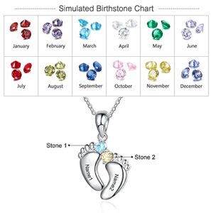 Lam Hub Fong Personalized Mother's Day Gifts for Mom Necklace with 1-6 Baby Feet Birthstone Necklace for New Mom Engrave Name Necklace for Mother Family (2 Feet)