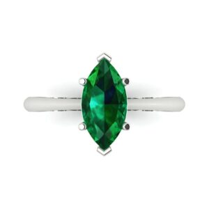 Clara Pucci 1.50 ct Marquise Cut Solitaire Simulated Emerald Engagement Wedding Bridal Promise Anniversary Ring 18K White Gold Size 7.25