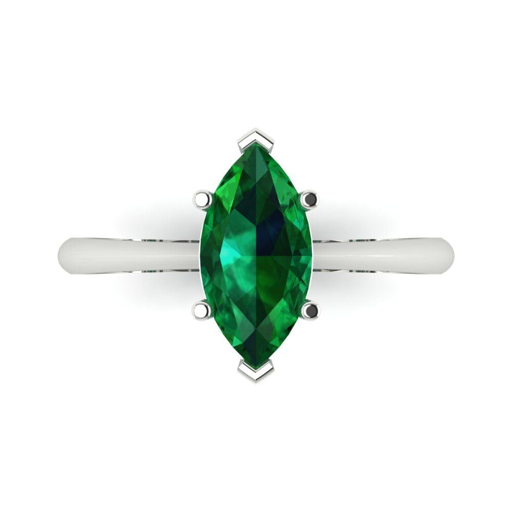 Clara Pucci 1.50 ct Marquise Cut Solitaire Simulated Emerald Engagement Wedding Bridal Promise Anniversary Ring 18K White Gold Size 7.25