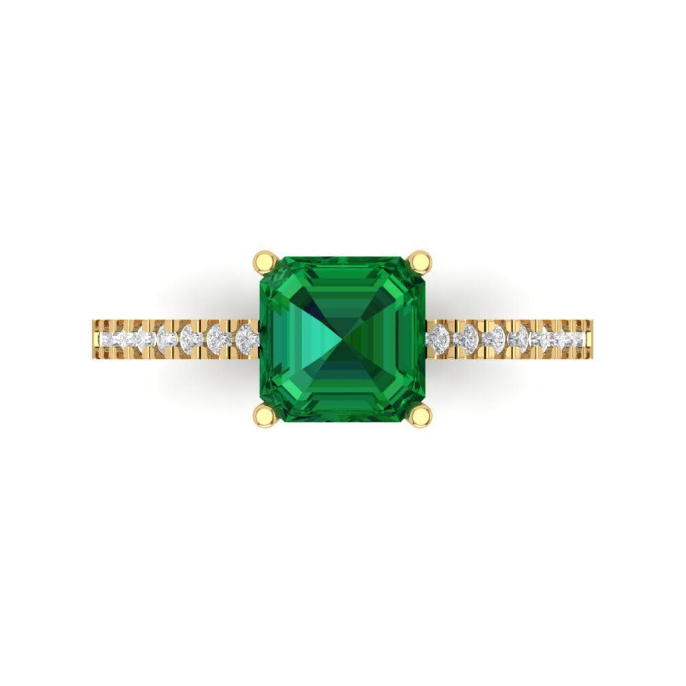 Clara Pucci 1.66 ct Cushion Cut Solitaire W/Accent Genuine Simulated Emerald Wedding Promise Anniversary Bridal Ring 18K Yellow Gold 7.5