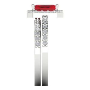 Clara Pucci 2.20ct Emerald Cut Halo Solitaire Simulated Ruby Engagement Promise Anniversary Bridal Ring Band set 18K White Gold 6.5