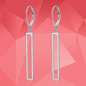 S925 Sterling Silver Vertical Bar Rectangle Dangle Drop Earrings for Women Teen