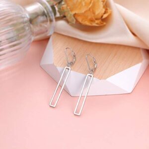 S925 Sterling Silver Vertical Bar Rectangle Dangle Drop Earrings for Women Teen