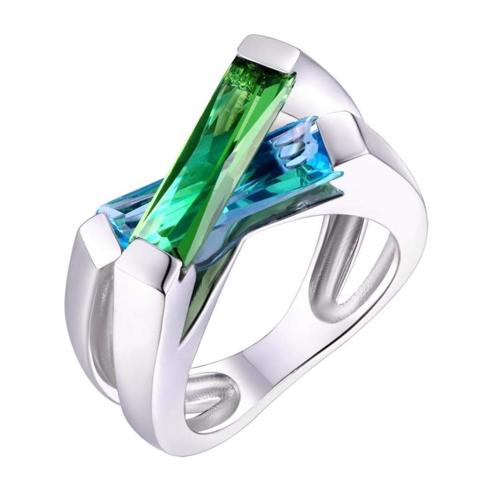 R98S 4.0ct. Blue & Green Helenite Floating Crossover Sterling Silver Modern Ring (9)