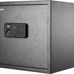 BILLCONCH Gun Safe with 6 Pistol Safe Holders - Biometric Pistol Safe with Display and Voice Prompt, Automatic Locking Tabs | Detachable Shelf and Foldable Gun Racks for Handgun Safe (1.4 Cubic Feet)